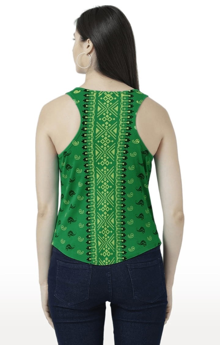 Women's Green Printed Tank Top
