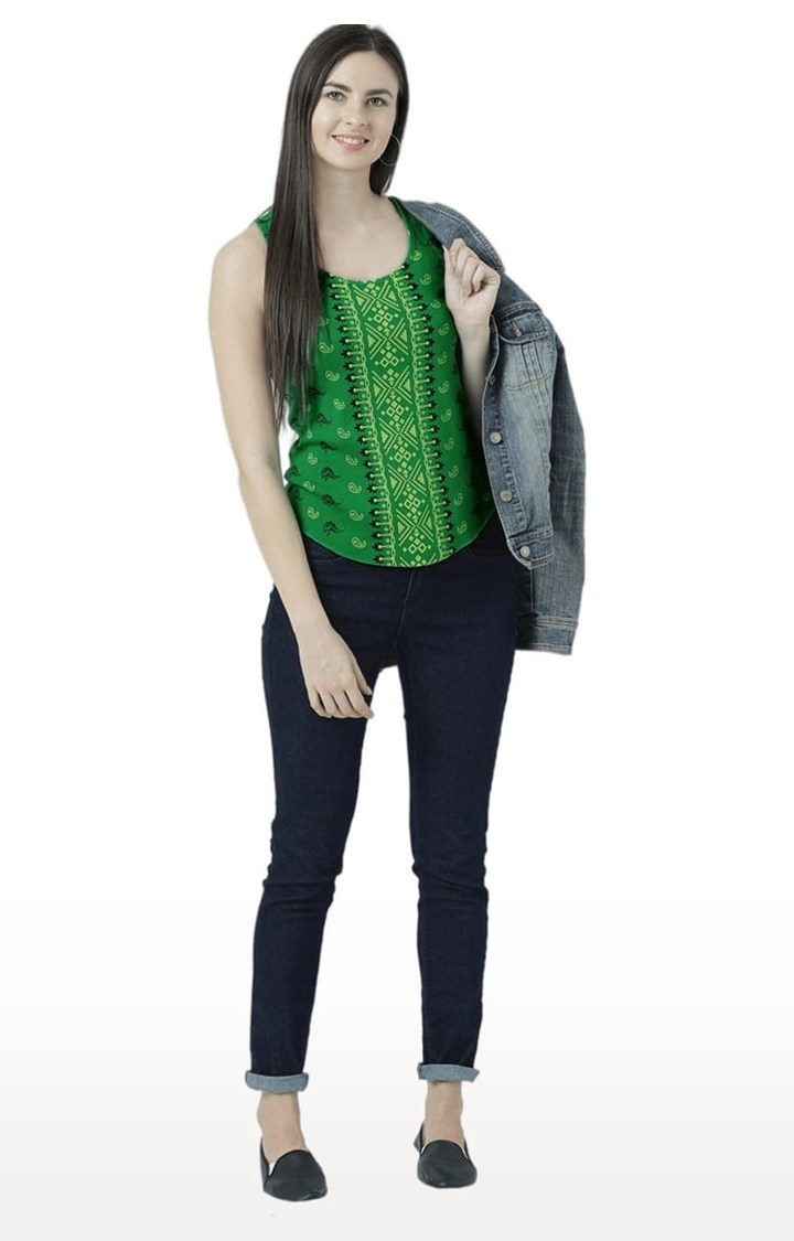 Women's Green Printed Tank Top