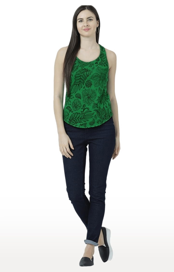 Women's Green Printed Tank Top