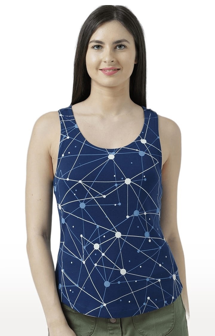 HUETRAP | Women's Navy Blue Printed Tank Top