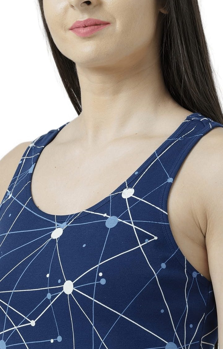 Women's Navy Blue Printed Tank Top
