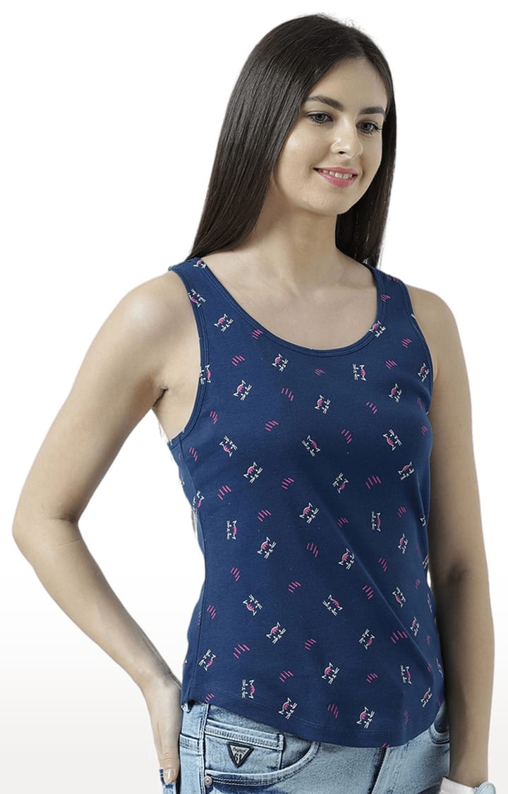 Women's Navy Blue Printed Tank Top