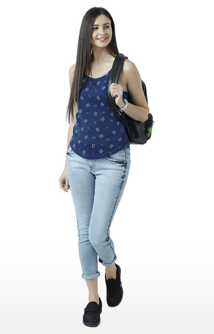 Women's Navy Blue Printed Tank Top