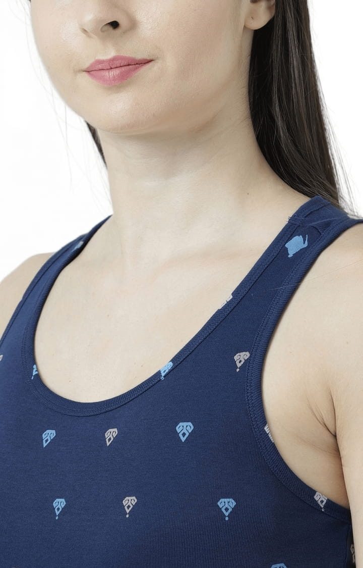 Women's Navy Blue Printed Tank Top