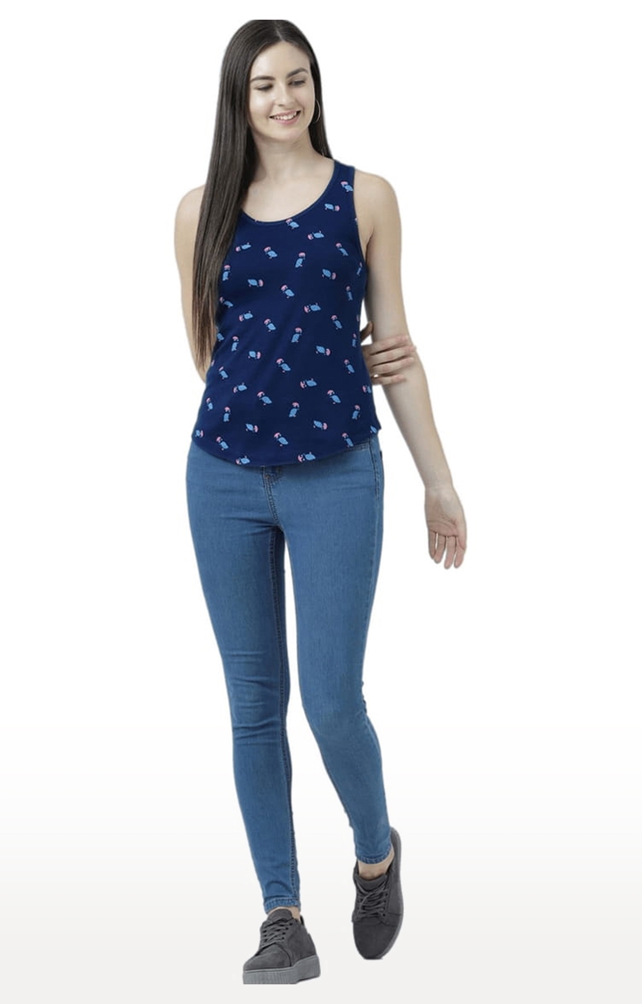 Women's Navy Blue Printed Tank Top