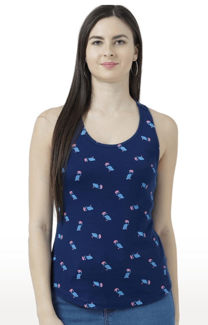 HUETRAP | Women's Navy Blue Printed Tank Top