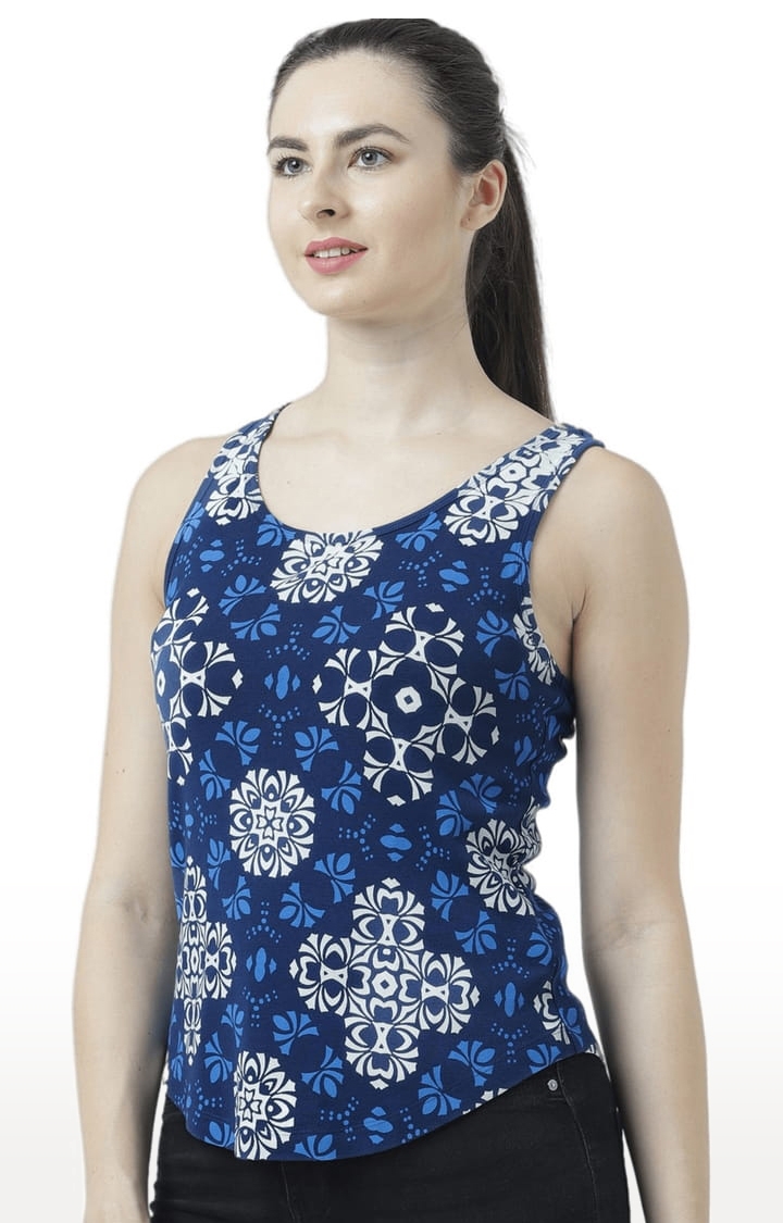 Women's Navy Blue Printed Tank Top