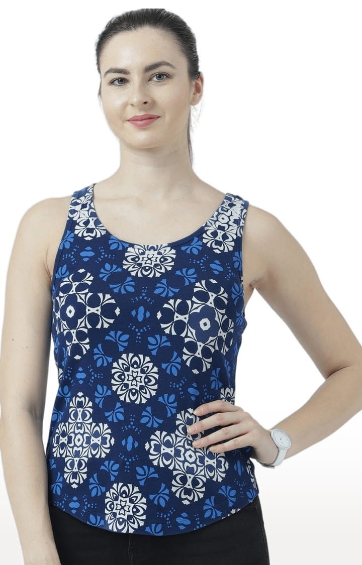 HUETRAP | Women's Navy Blue Printed Tank Top