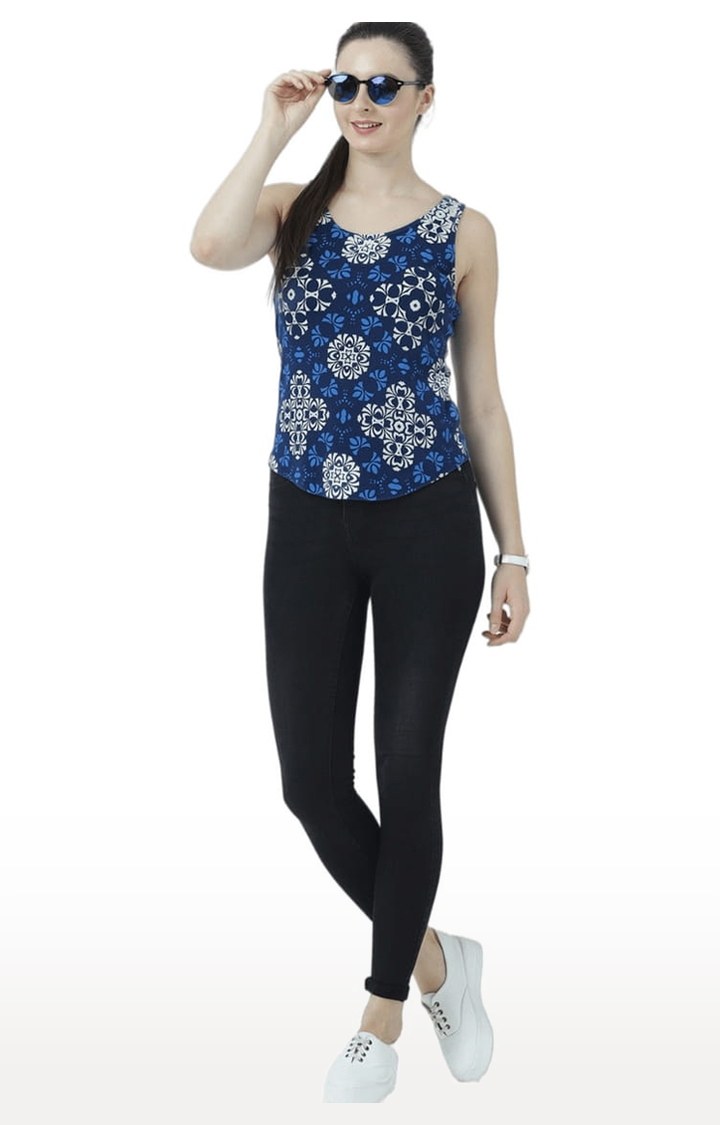 Women's Navy Blue Printed Tank Top