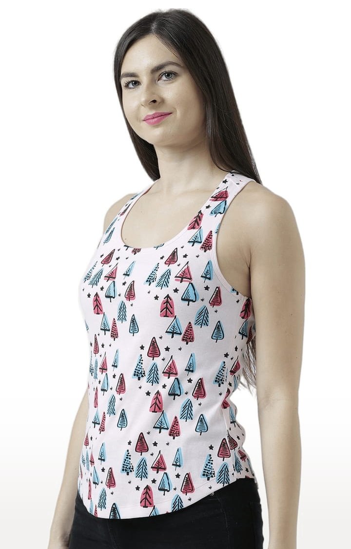 Women's Light Pink Printed Tank Top