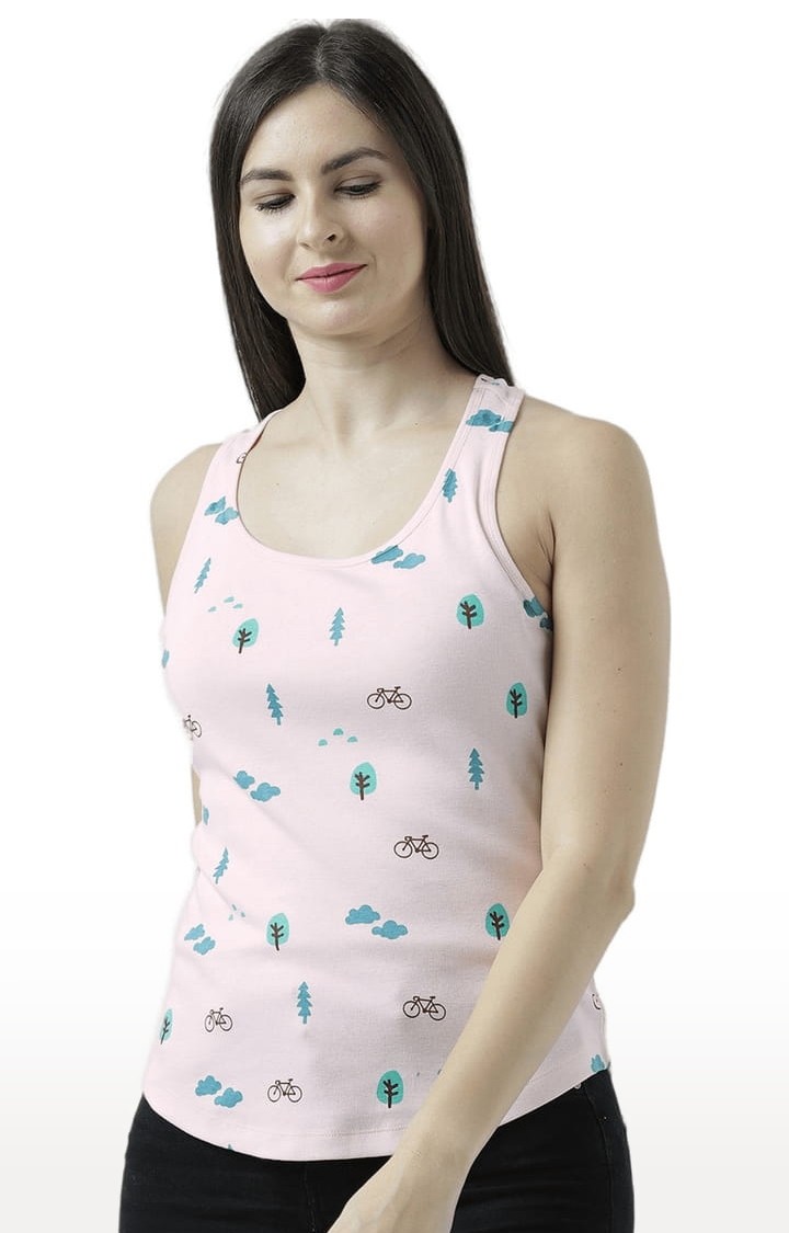 HUETRAP | Women's Light Pink Printed Tank Top
