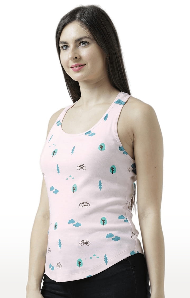 Women's Light Pink Printed Tank Top