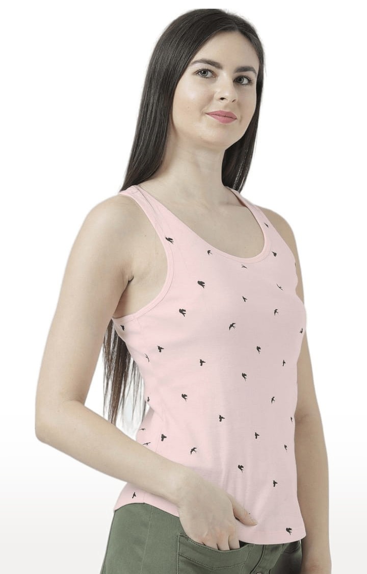 Women's Light Pink Printed Tank Top