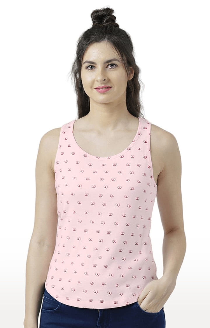 Women's Light Pink Printed Tank Top