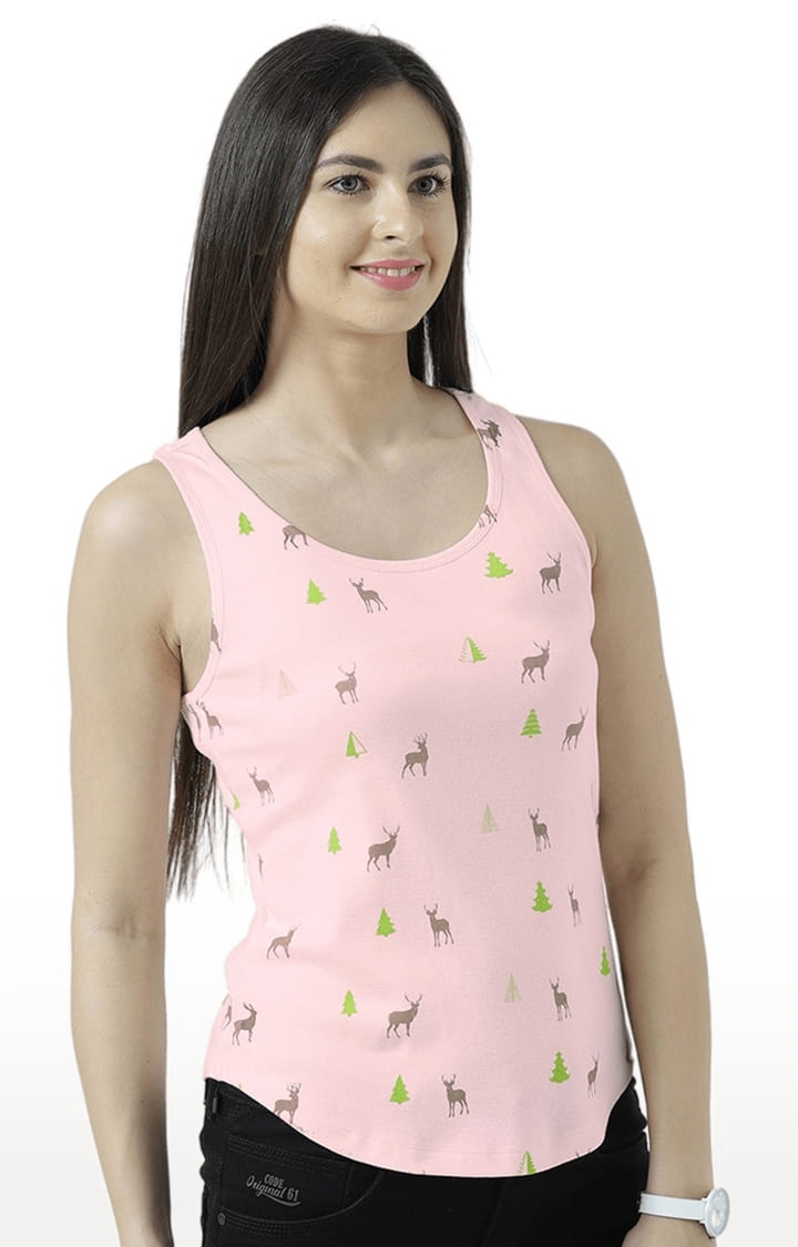 Women's Light Pink Printed Tank Top