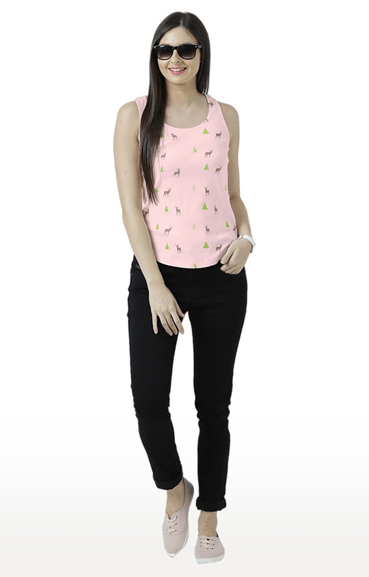 Women's Light Pink Printed Tank Top
