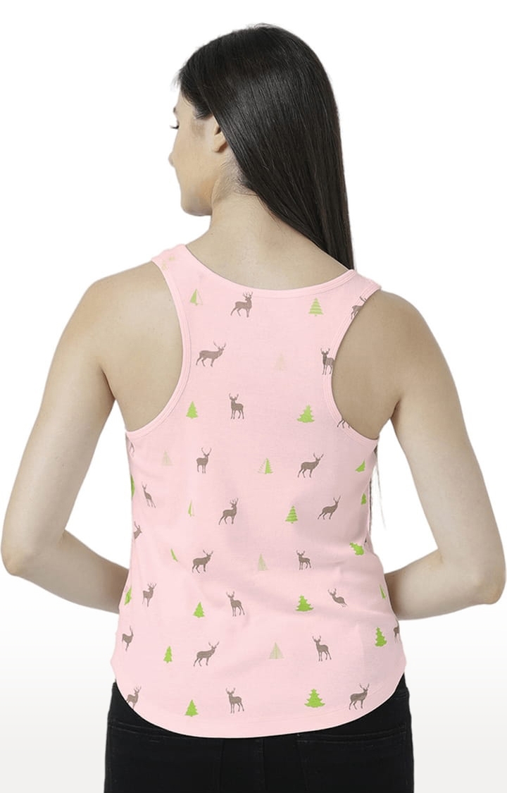 Women's Light Pink Printed Tank Top