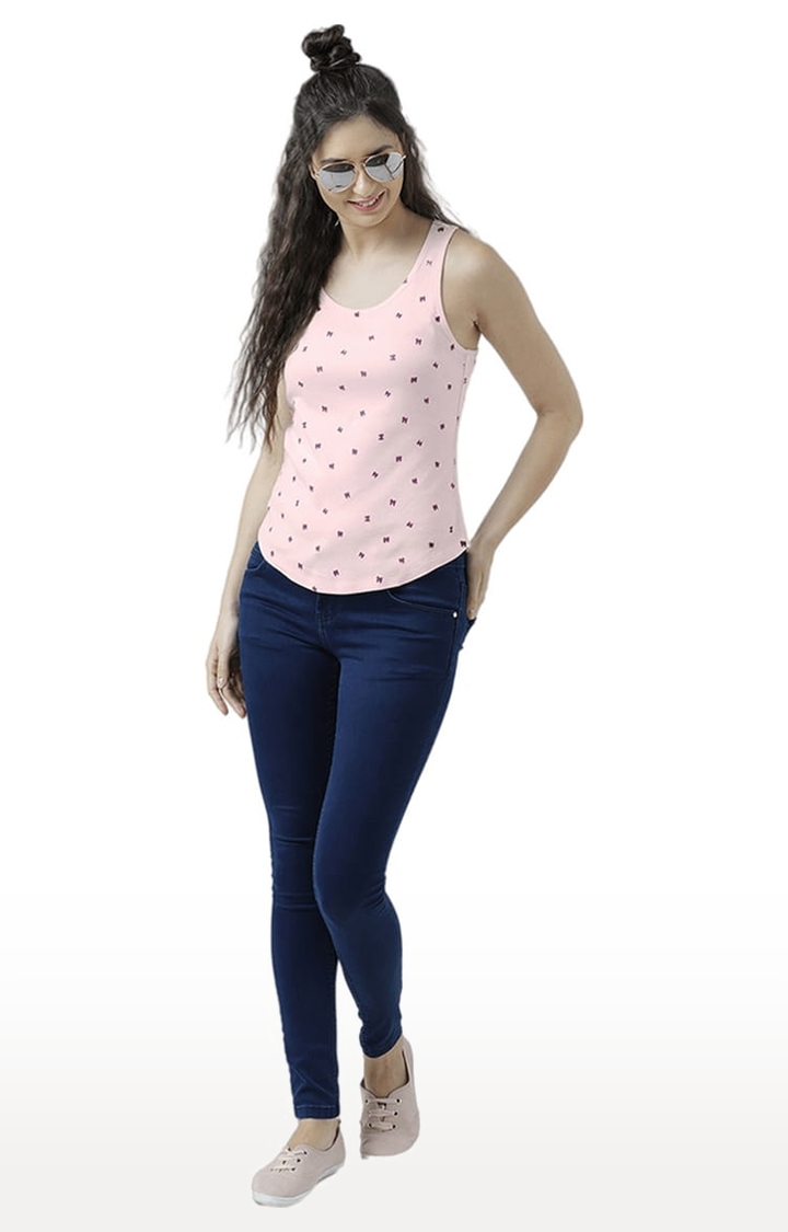 Women's Light Pink Printed Tank Top