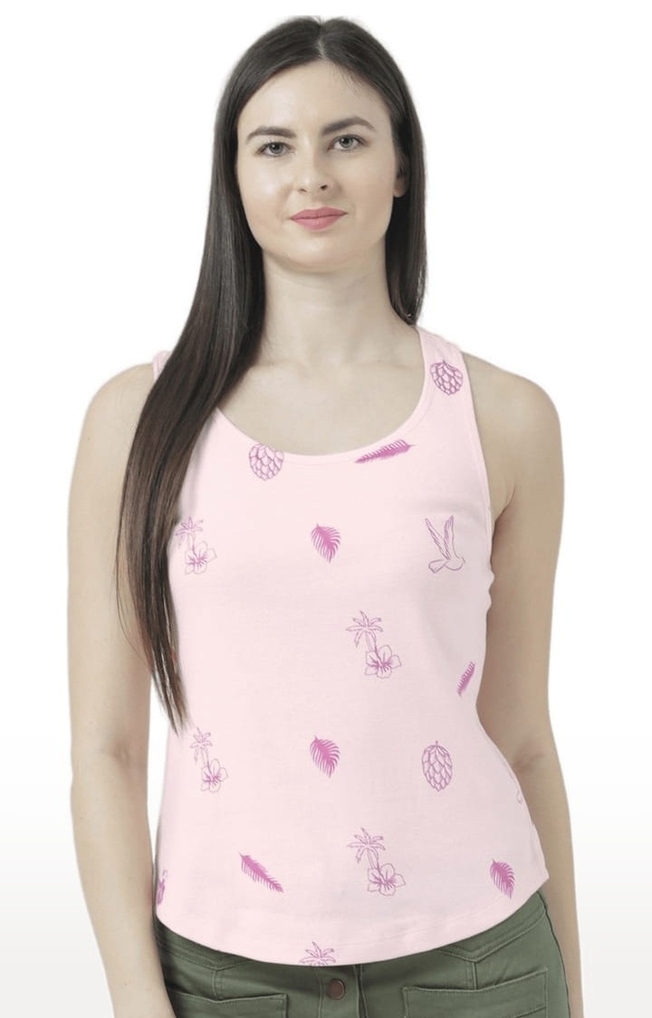 HUETRAP | Women's Light Pink Printed Tank Top