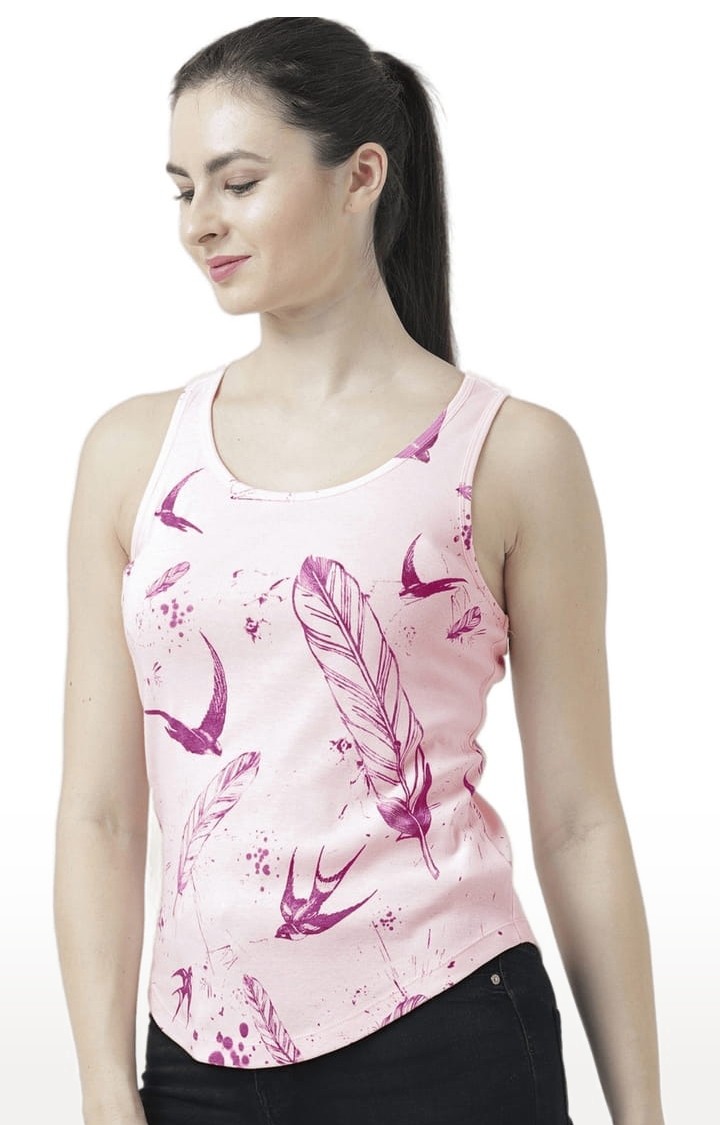 Women's Light Pink Printed Tank Top