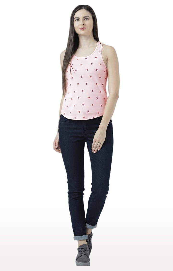 Women's Light Pink Printed Tank Top
