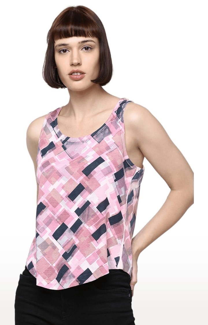 HUETRAP | Women's Light Pink Printed Tank Top