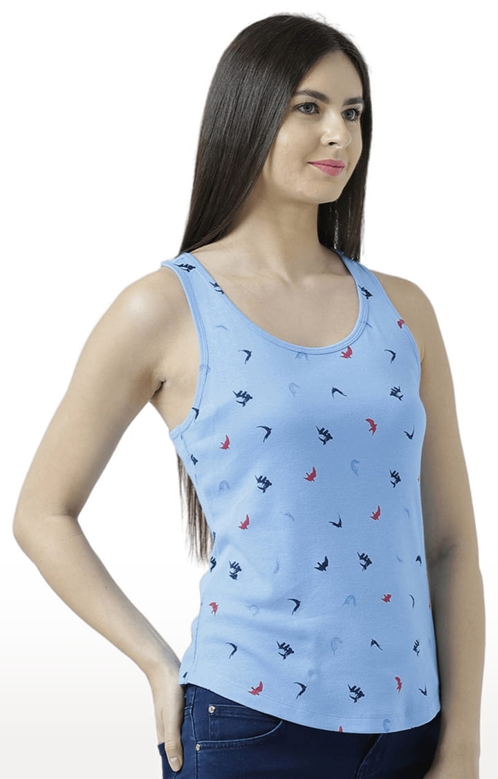 Women's Light Blue Printed Tank Top