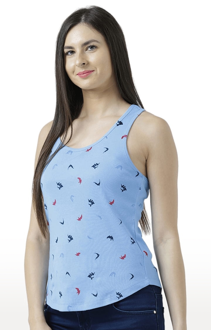 Women's Light Blue Printed Tank Top