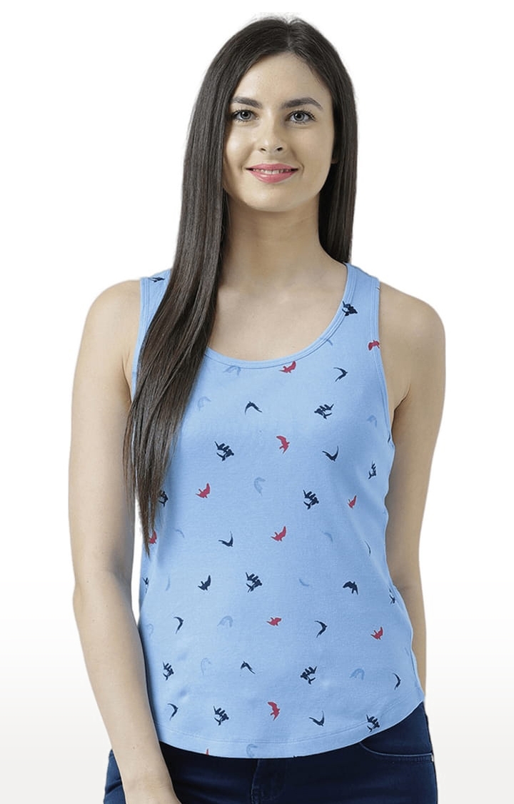 Women's Light Blue Printed Tank Top