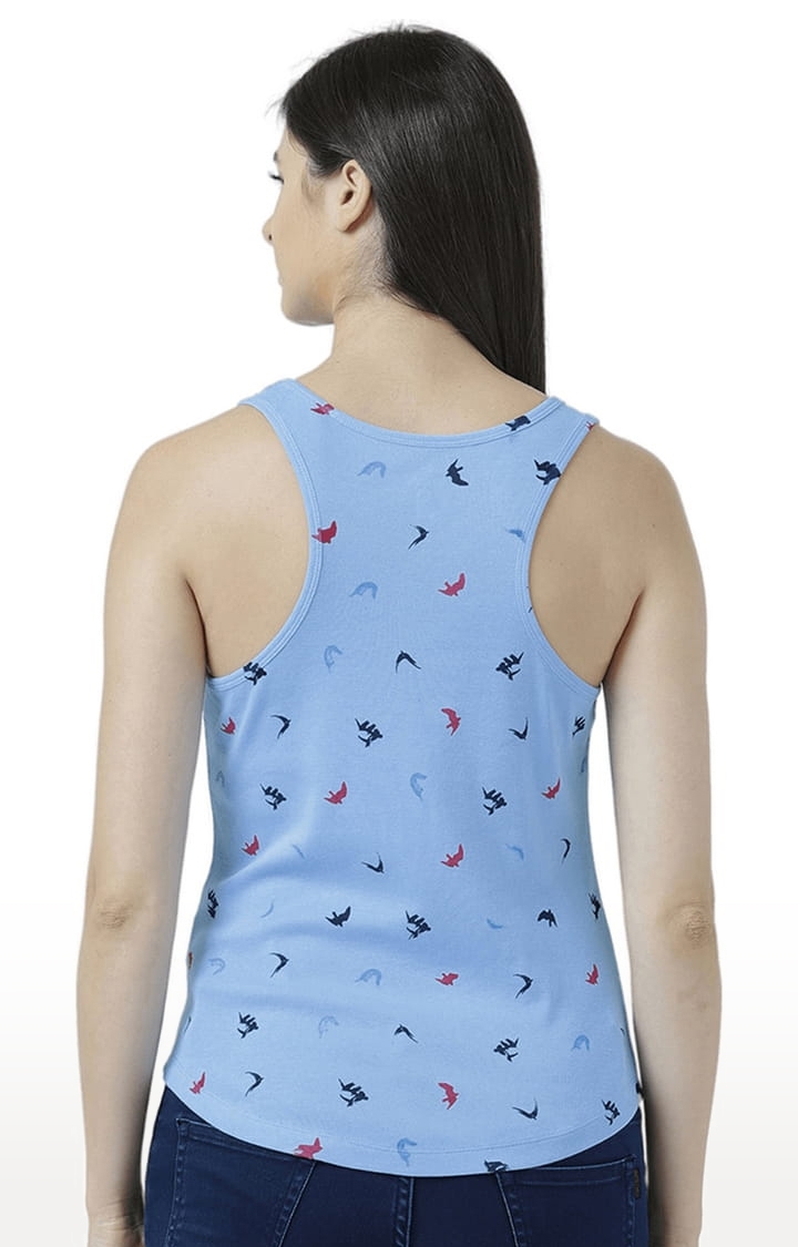 Women's Light Blue Printed Tank Top