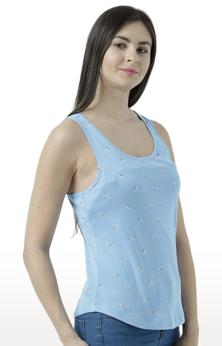 Women's Light Blue Printed Tank Top