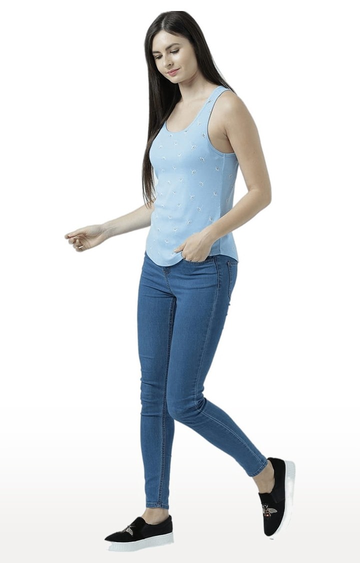 Women's Light Blue Printed Tank Top