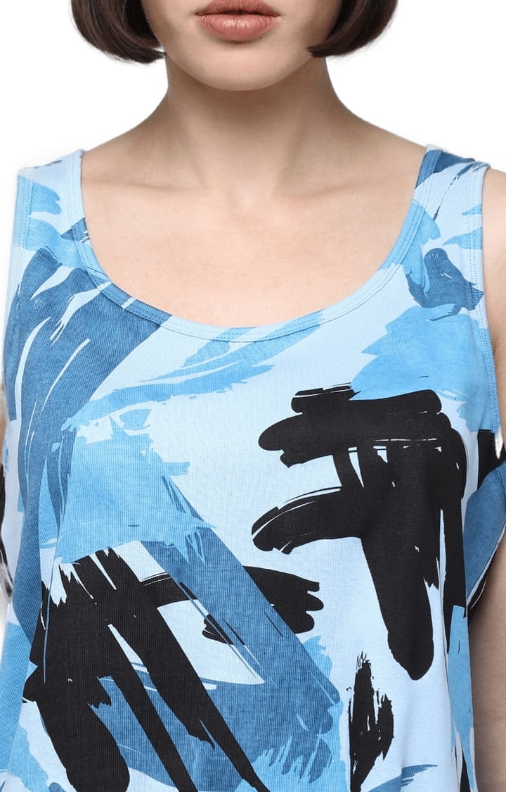 HUETRAP | Women's Light Blue Cotton Printed Tank Top 4