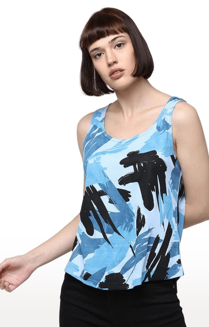 HUETRAP | Women's Light Blue Printed Tank Top