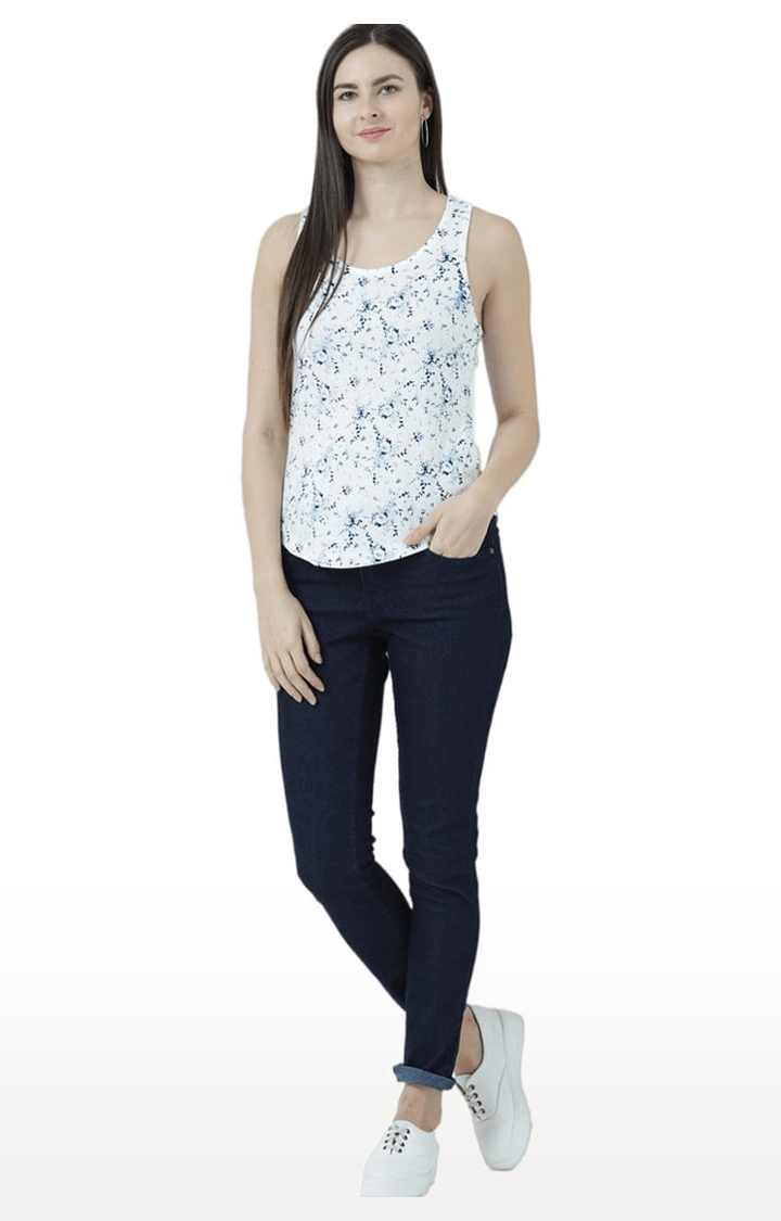 Women's Off White Printed Tank Top
