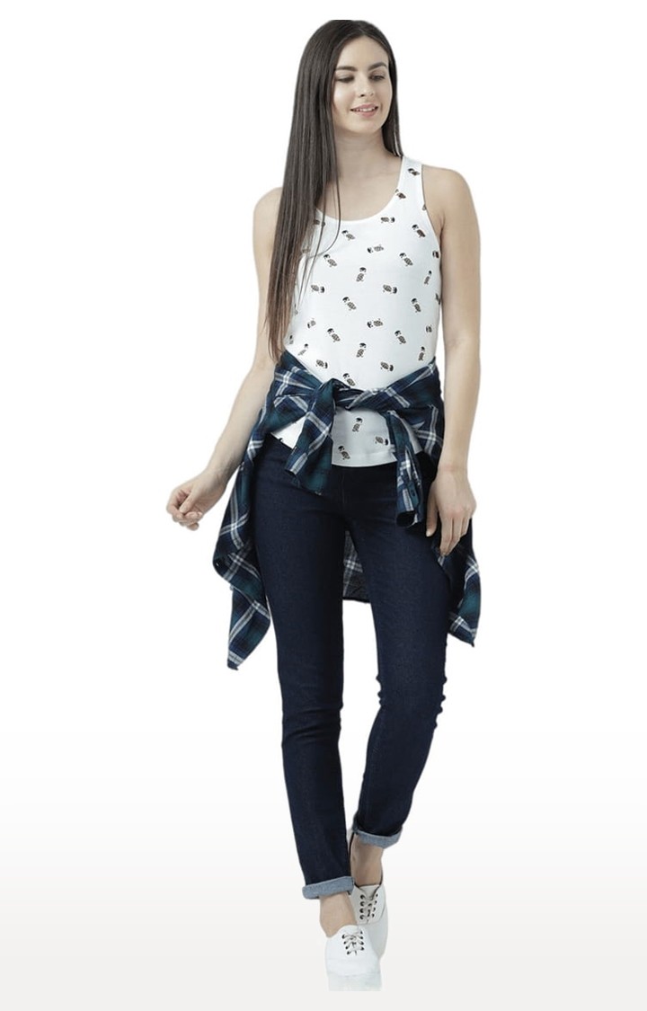 Women's Off White Printed Tank Top