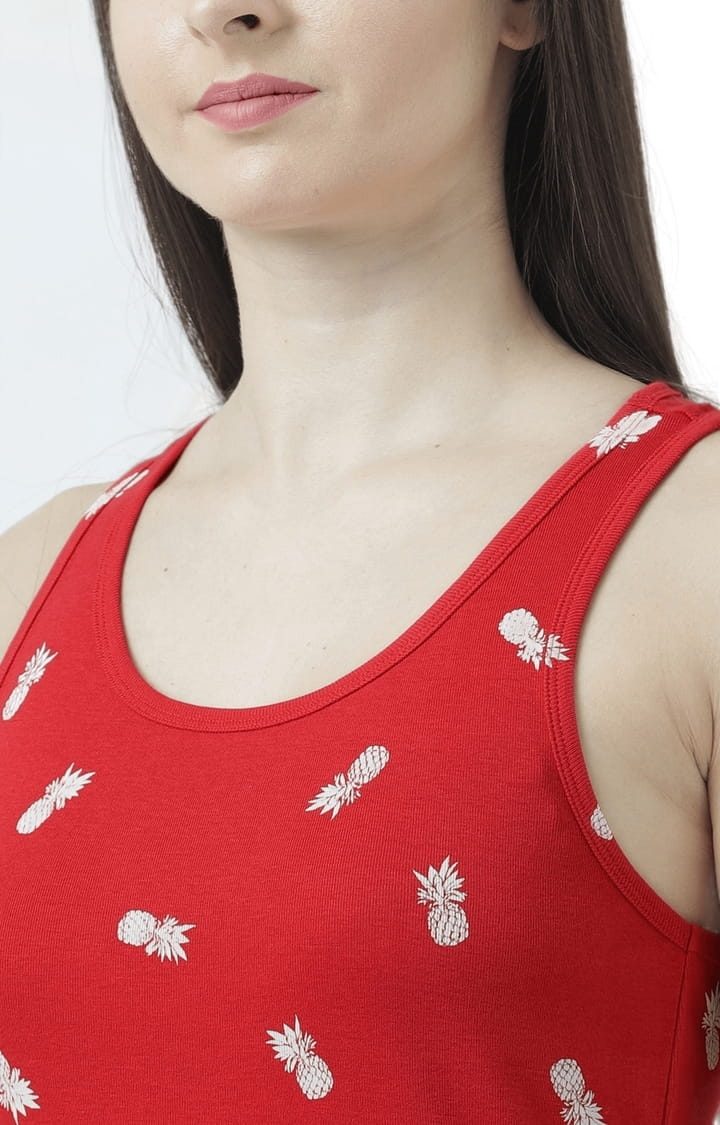 Women's Red Printed Tank Top
