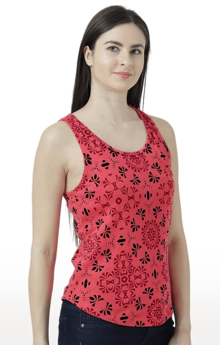 Women's Red Printed Tank Top