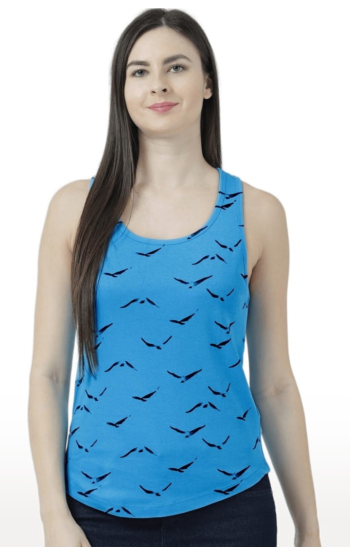 HUETRAP | Women's Blue Printed Tank Top
