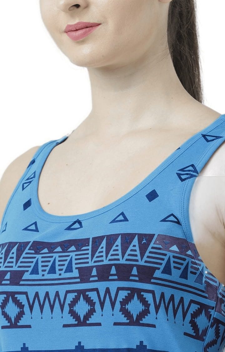 Women's Blue Printed Tank Top