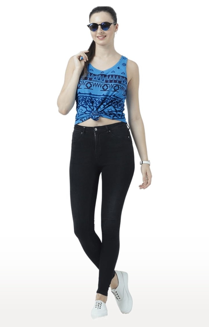 Women's Blue Printed Tank Top