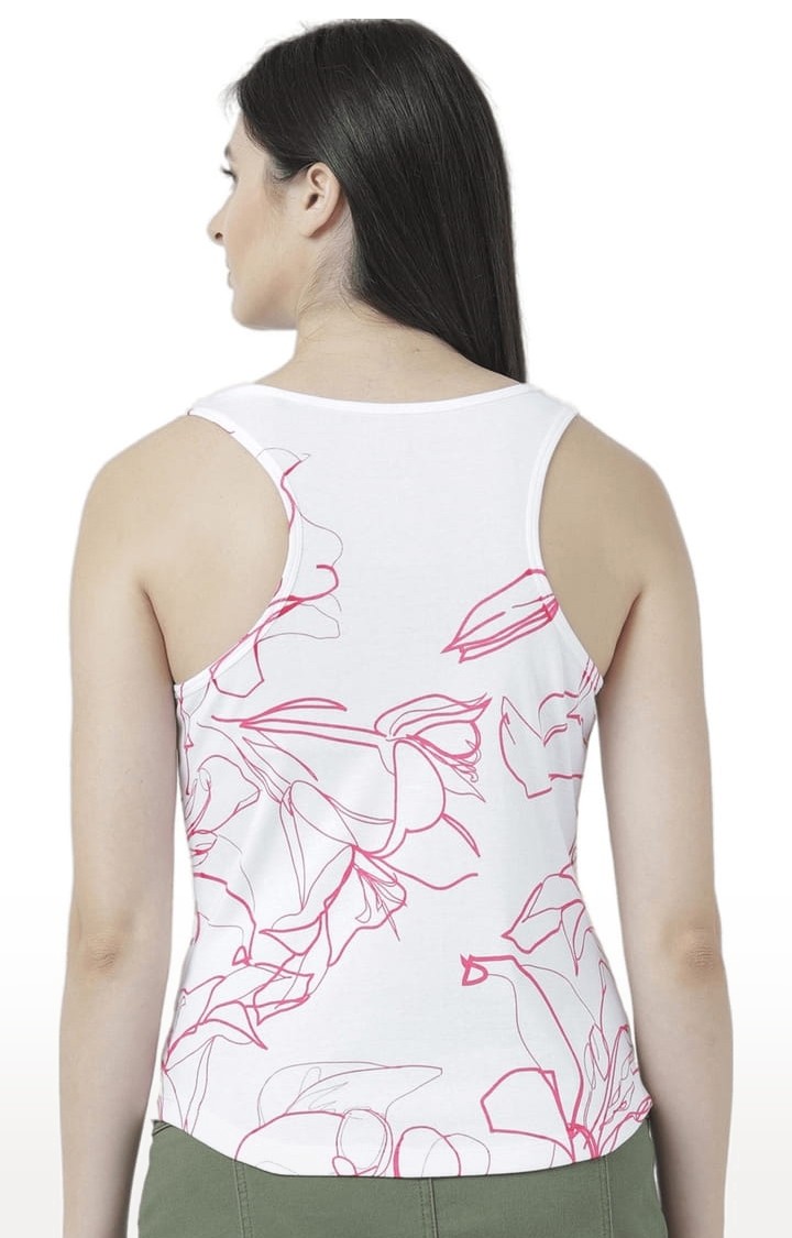Women's White Printed Tank Top