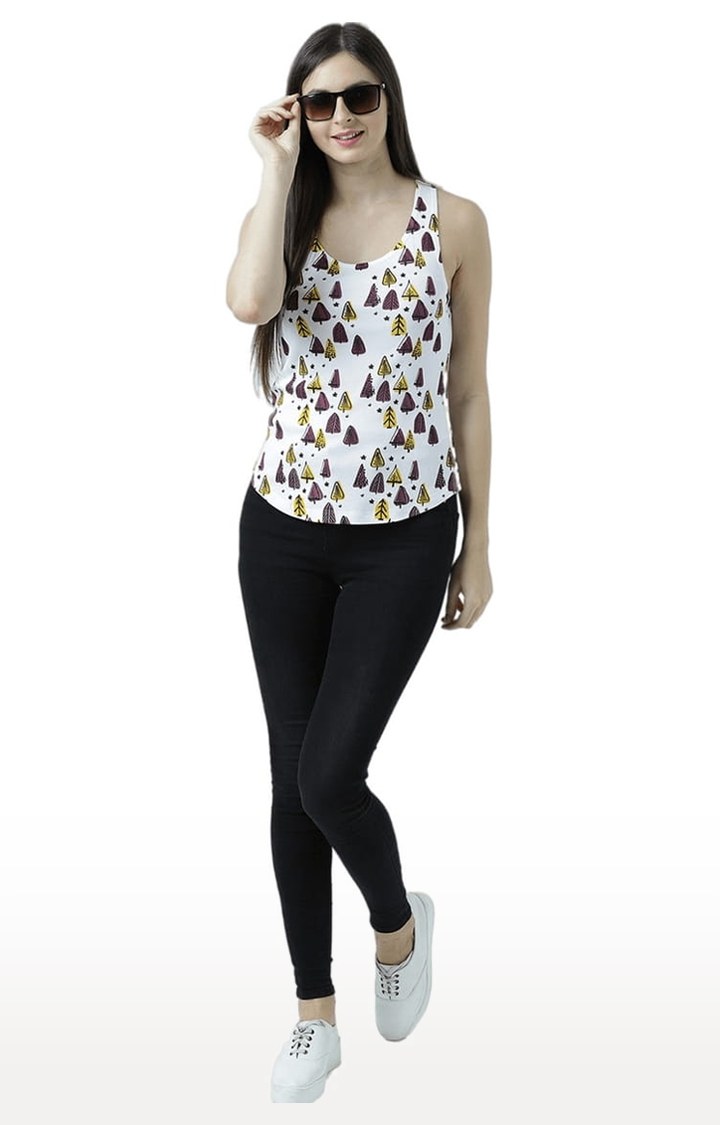 Women's White Printed Tank Top