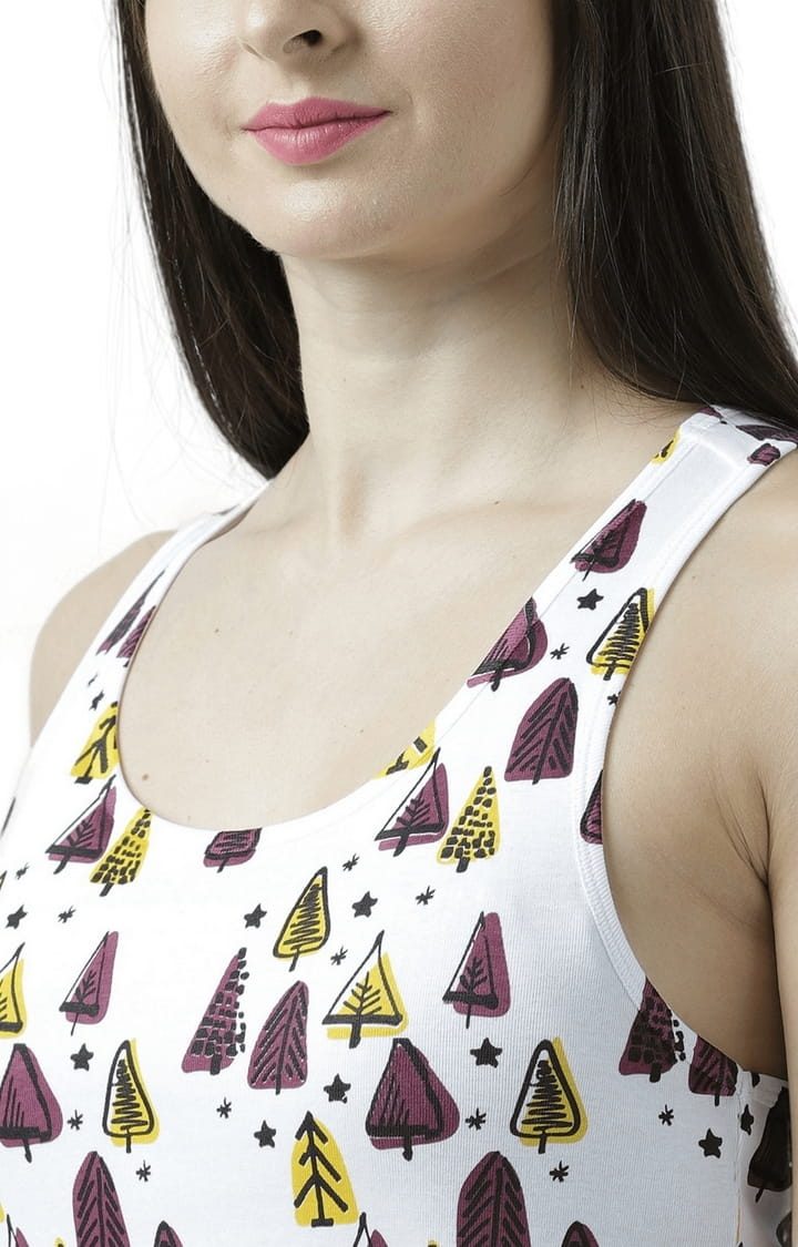 Women's White Printed Tank Top
