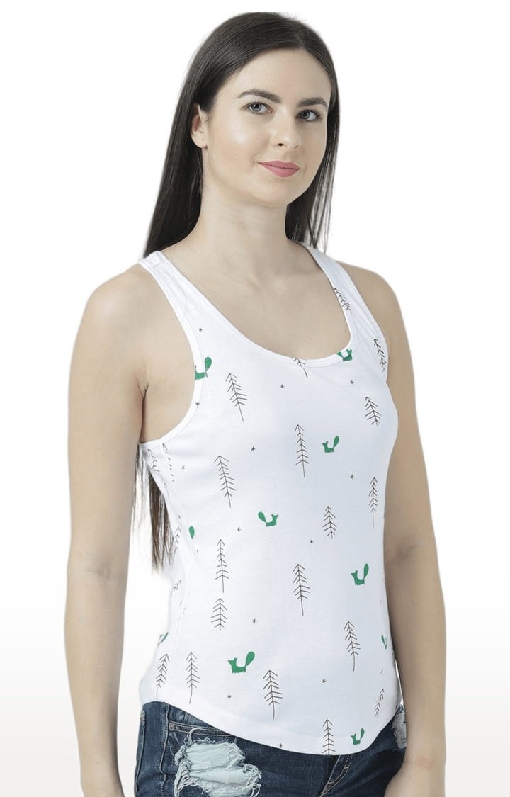 Women's White Printed Tank Top