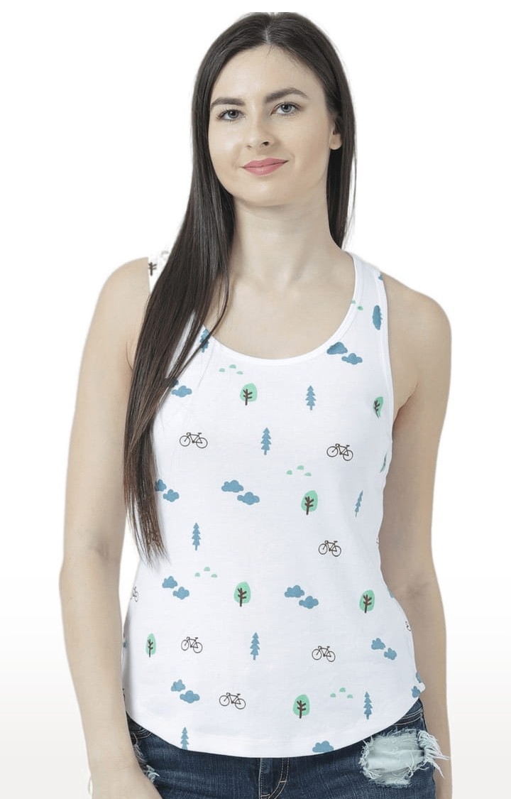 HUETRAP | Women's White Printed Tank Top