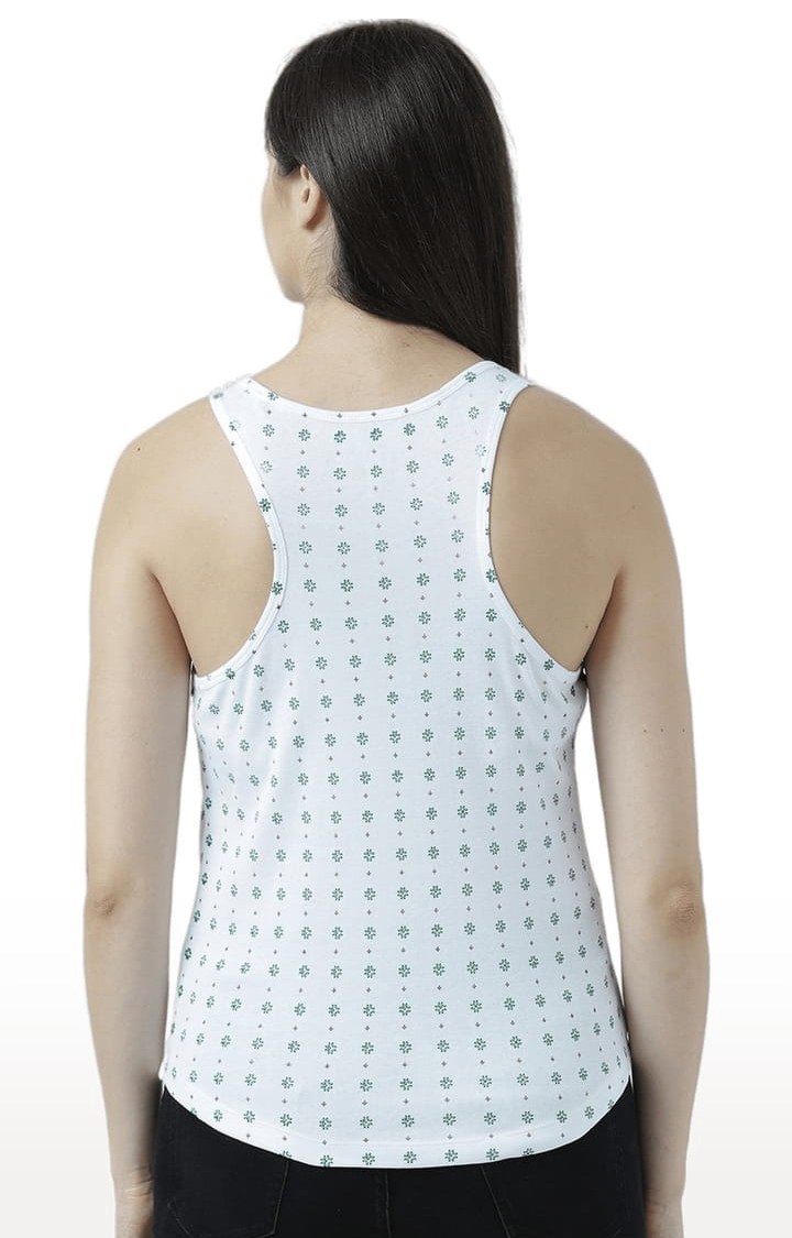 Women's White Printed Tank Top