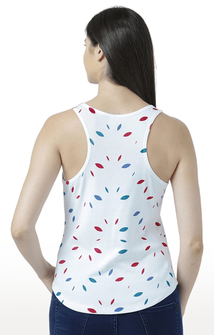 Women's White Printed Tank Top