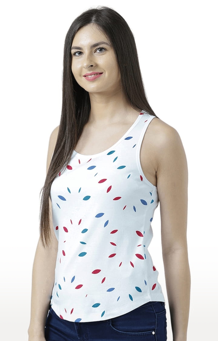 Women's White Printed Tank Top