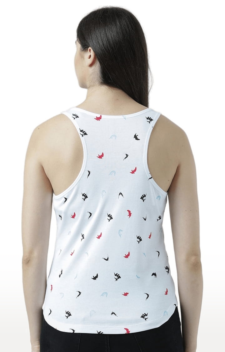 Women's White Printed Tank Top